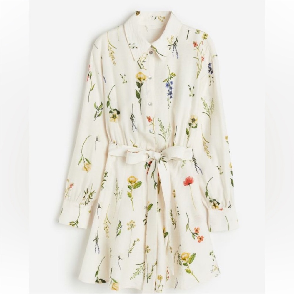 H&M Floral Mini Dress - Cream with Multicolor Print